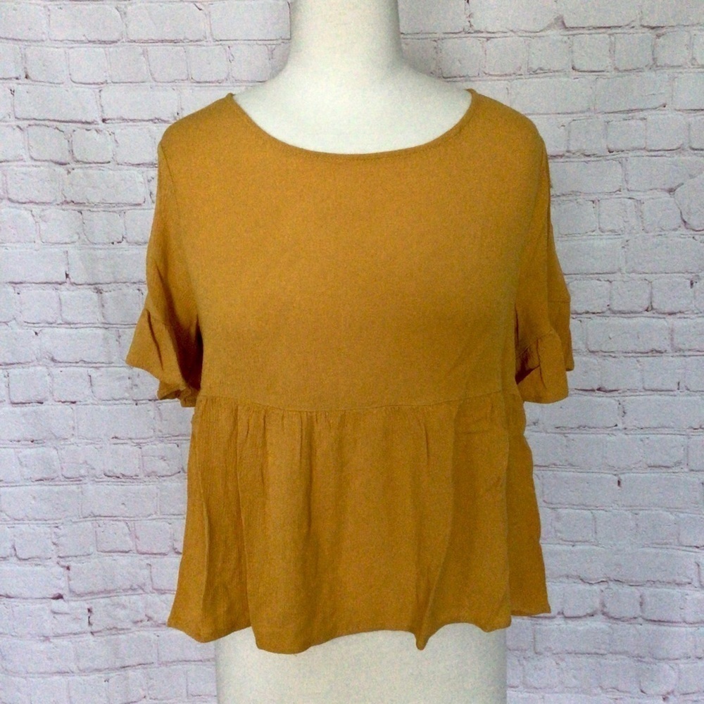 SHEIN Gold Flutter Sleeve Cropped Top - Size XS